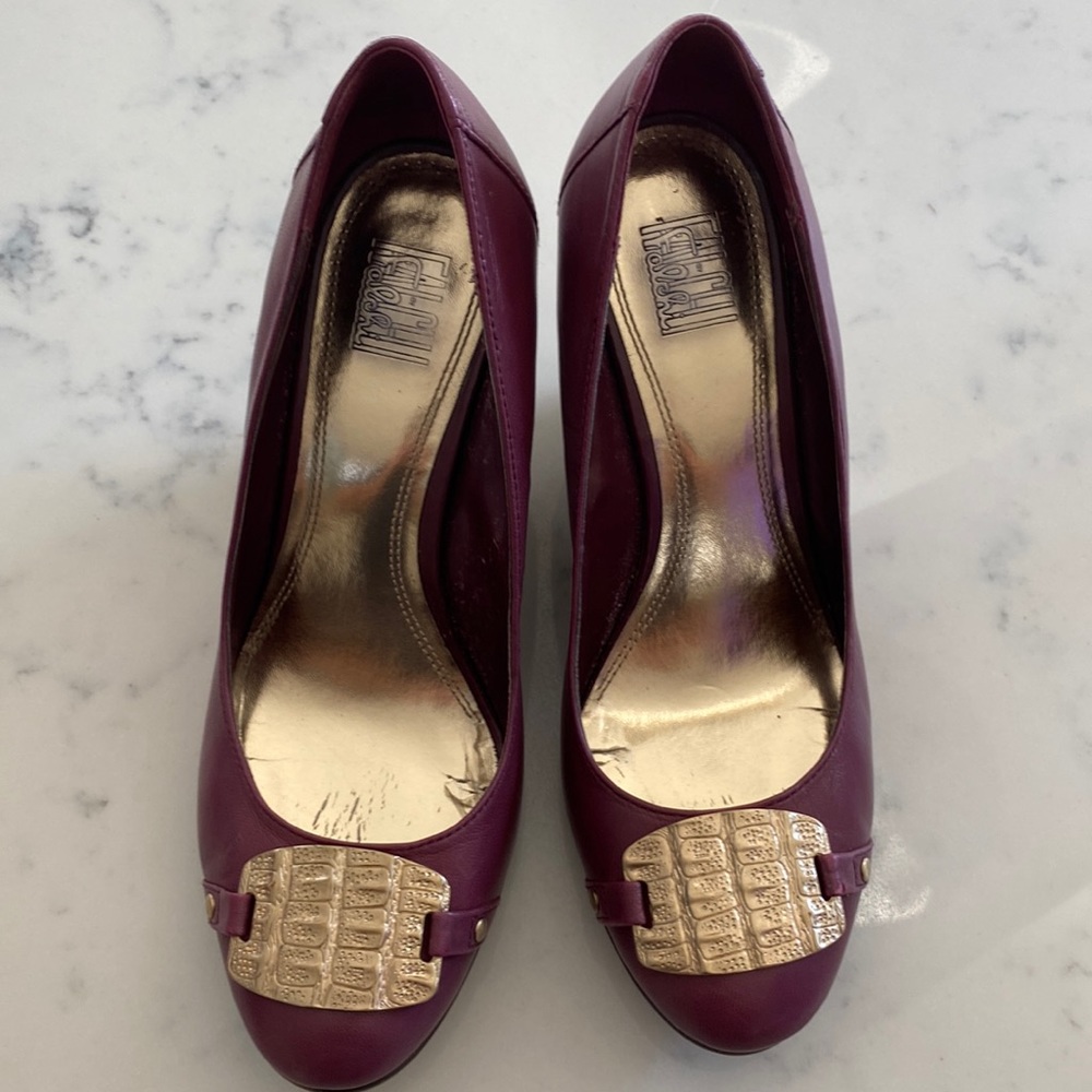 Carlos Falchi Purple Wedges with Gold Accents